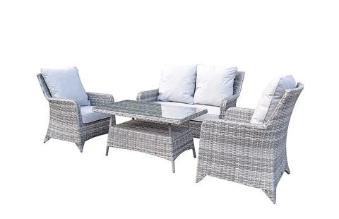 Sarah Rattan Grey 4 Seater Sofa Set with High Coffee Table
