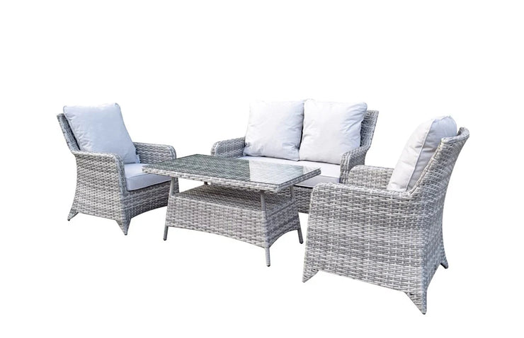 Sarah Rattan Grey 4 Seater Sofa Set with High Coffee Table