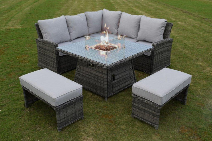 Taylor Corner Dining Table With Benches and Fire Pit